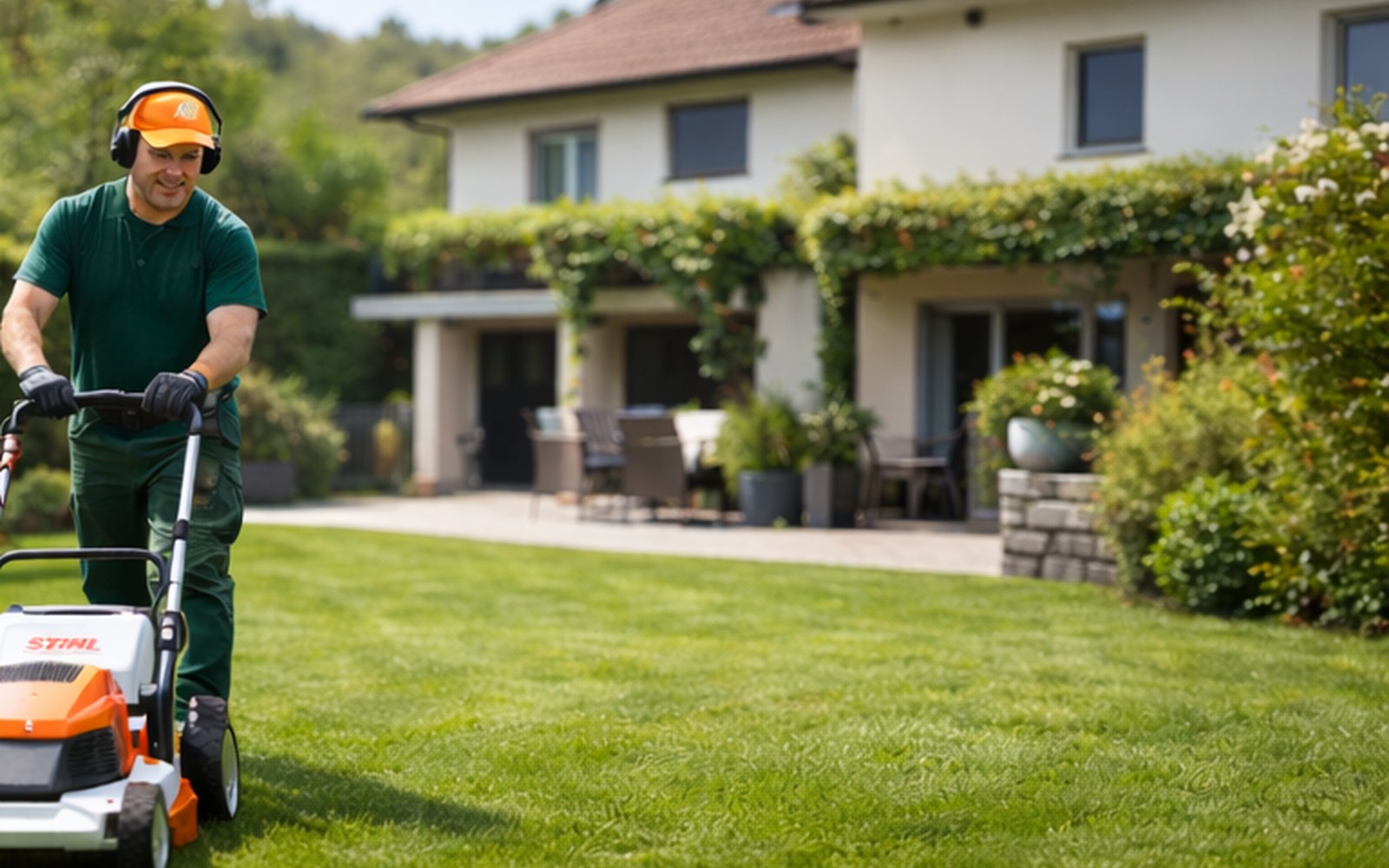 Rasen mähen im Kundengarten